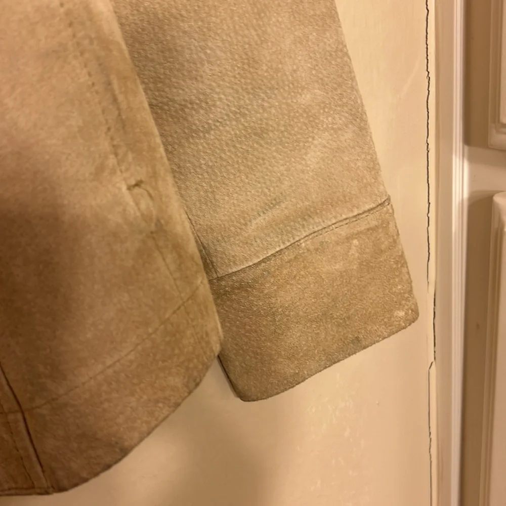 Vintage suede button down long sleeve leather beige tan jacket Aria - Picture 7 of 10